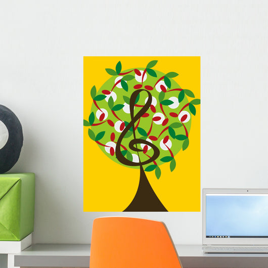 musical treble tree and cherry notes Wall Mural