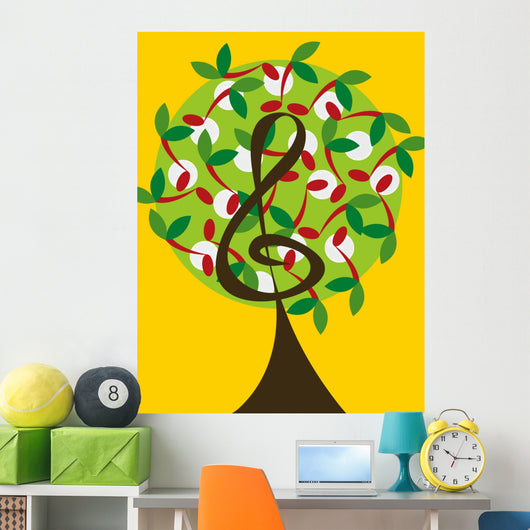 musical treble tree and cherry notes Wall Mural
