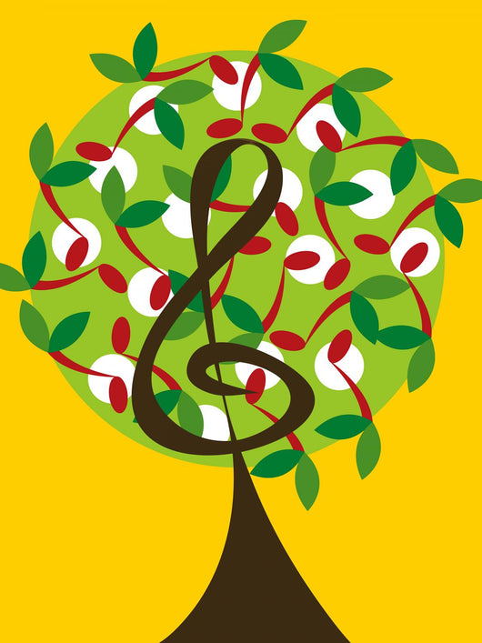 musical treble tree and cherry notes Wall Mural