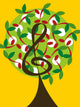 musical treble tree and cherry notes Wall Mural