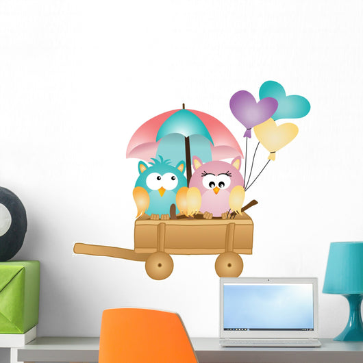 Owls in Spring Rain Wall Decal