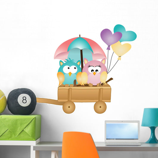 Owls in Spring Rain Wall Decal