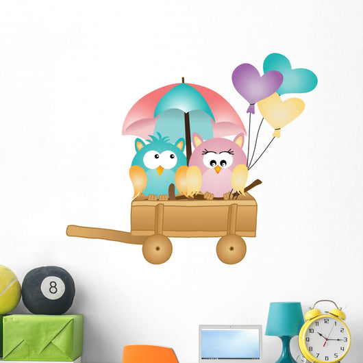 Owls in Spring Rain Wall Decal