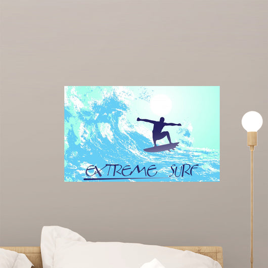 Abstract Silhouette Surfer Ocean Wall Mural