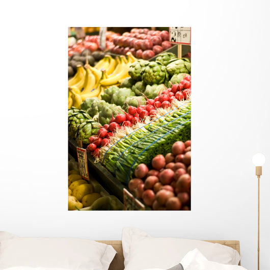 Fruit and vegetable stand at the Pike Place Market in Seattle. Wall Mural