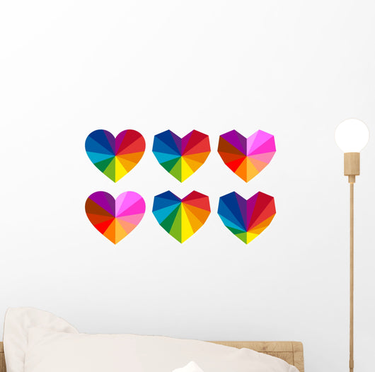Colorful Rainbow Hearts Wall Stickers