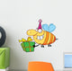 Happy Birthday Bee Wearing a Party Hat and Flying with a Gift Wall Decal