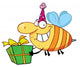 Happy Birthday Bee Wearing a Party Hat and Flying with a Gift Wall Decal