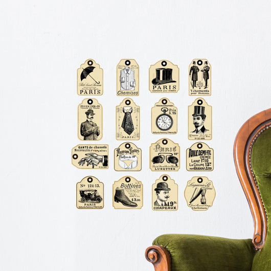 16 french retro labels for men Wall Decal