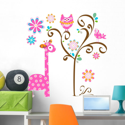 Owl and Giraffe Wall Mural