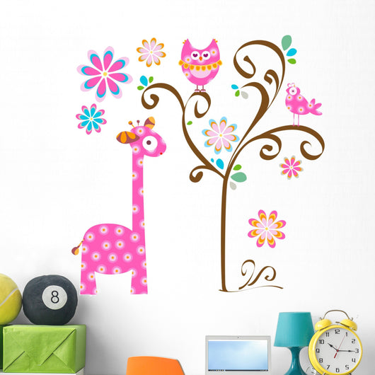 Owl and Giraffe Wall Mural