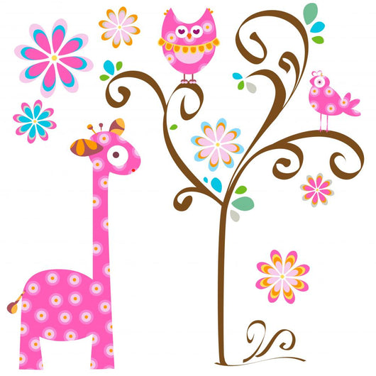 Owl and Giraffe Wall Mural
