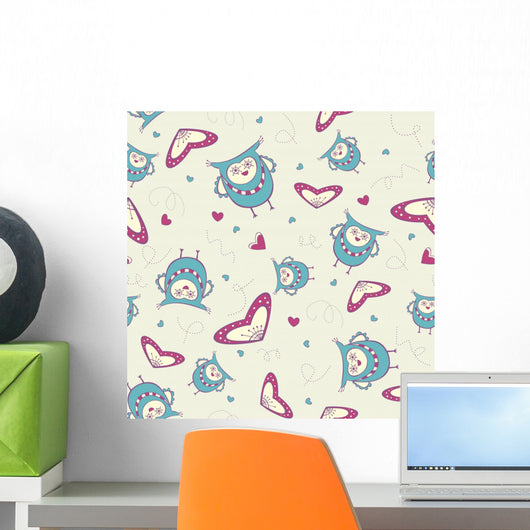 Seamless Pattern with Owls Wall Decal