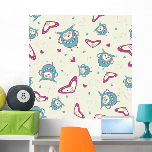Seamless Pattern with Owls Wall Decal
