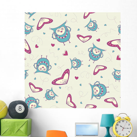 Seamless Pattern with Owls Wall Decal