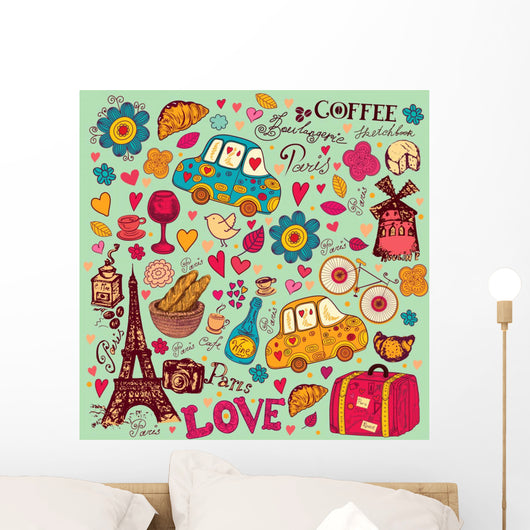 Vector Set Cartoony Paris Symbols Wall Decal