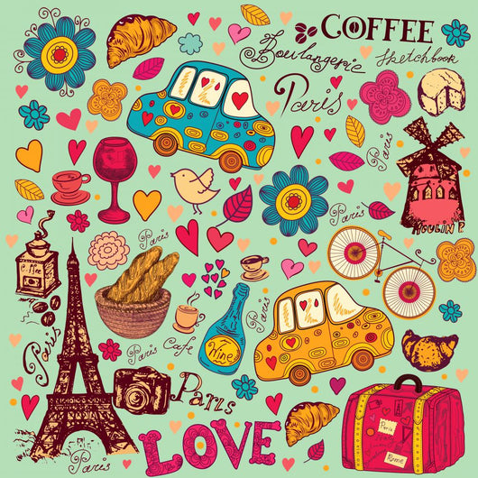 Vector Set Cartoony Paris Symbols Wall Decal