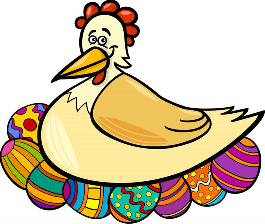 Hen Hatching Easter Eggs Cartoon Illustration Wall Decal