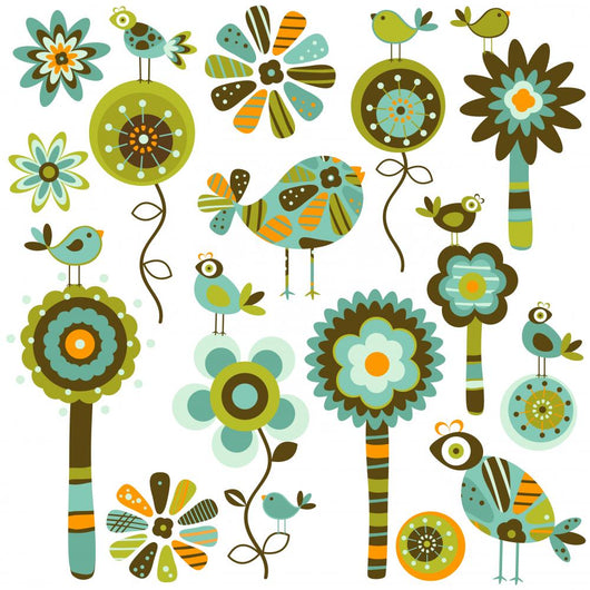 Whimsy Flowers Birds