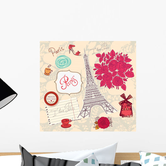 Vector Set Paris Illustrated Symbols Wall Decal