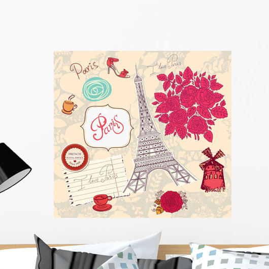 Vector Set Paris Illustrated Symbols Wall Decal