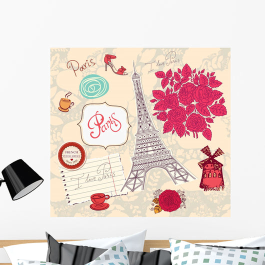 Vector Set Paris Illustrated Symbols Wall Decal
