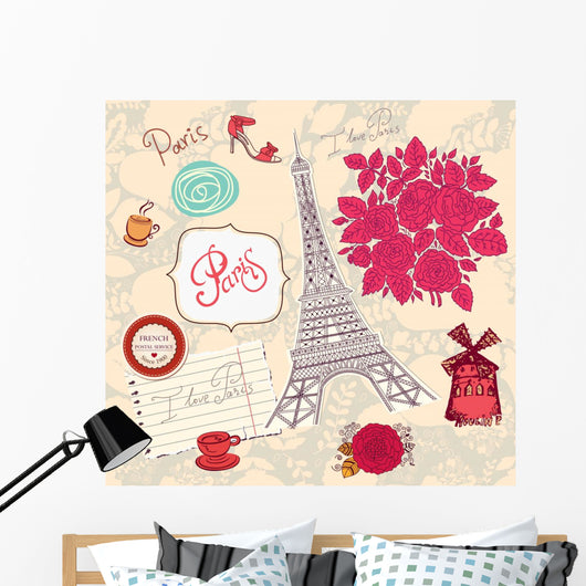 Vector Set Paris Illustrated Symbols Wall Decal