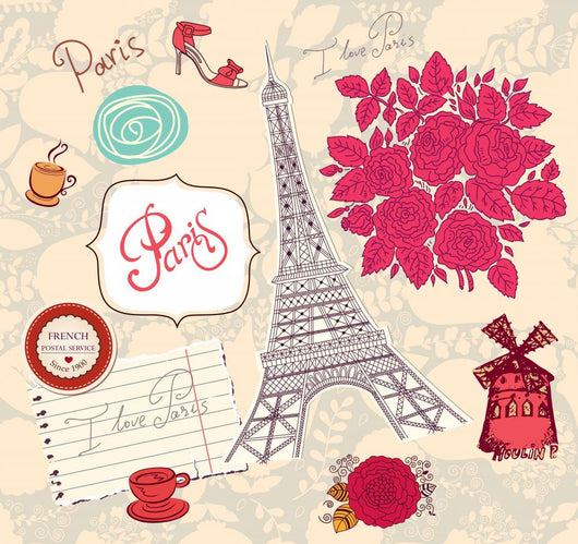 Vector Set Paris Illustrated Symbols Wall Decal