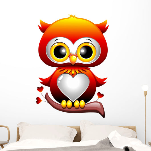 Baby Owl Love Owl Cartoon Puppy Hearts and Love-Vector Wall Decal