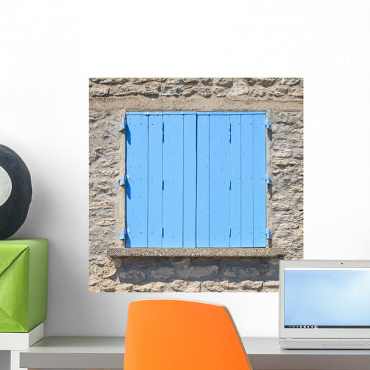 Old Blue Painted Wooden Window Wall Mural
