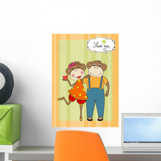 Monkeys Couple Love Wall Mural