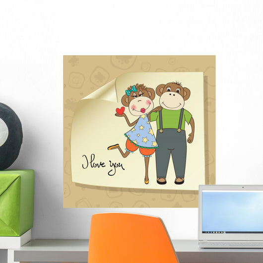 Monkeys Couple Love Wall Mural