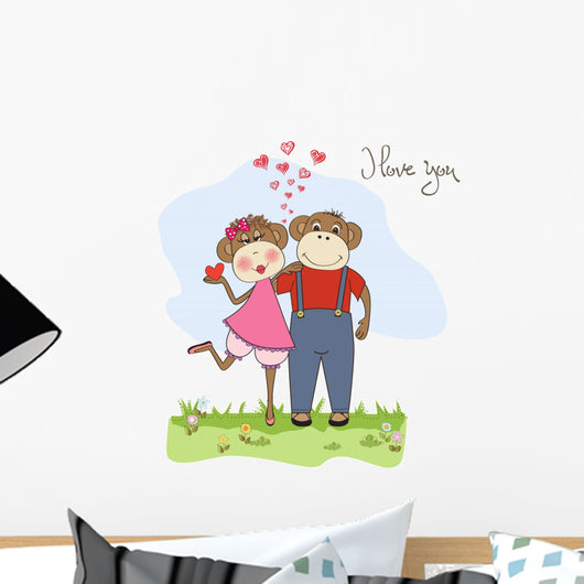 Monkeys Couple Love Wall Mural