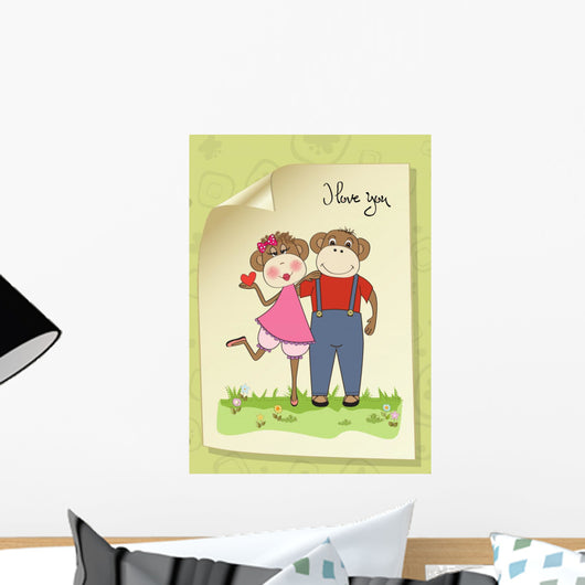Monkeys Couple Love Wall Mural