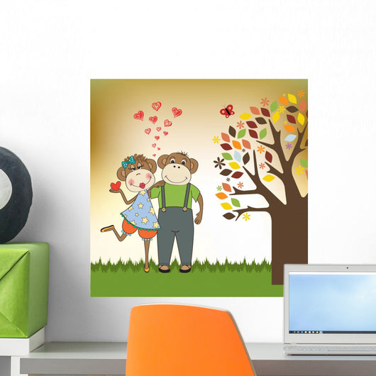 Monkeys Couple Love Wall Mural