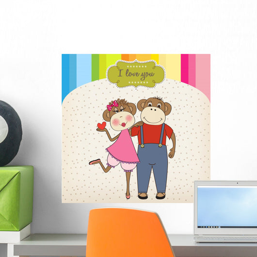Monkeys Couple Love Wall Mural