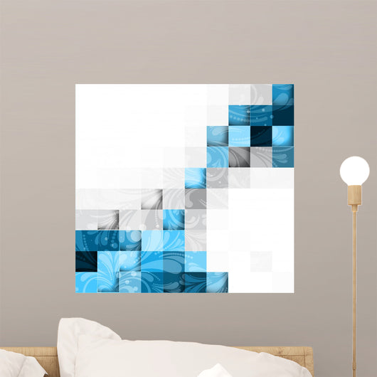 abstract blue colorful seamless blocks floral structure vector Wall Mural