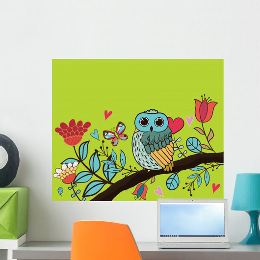 Card flower, owl Wall Mural