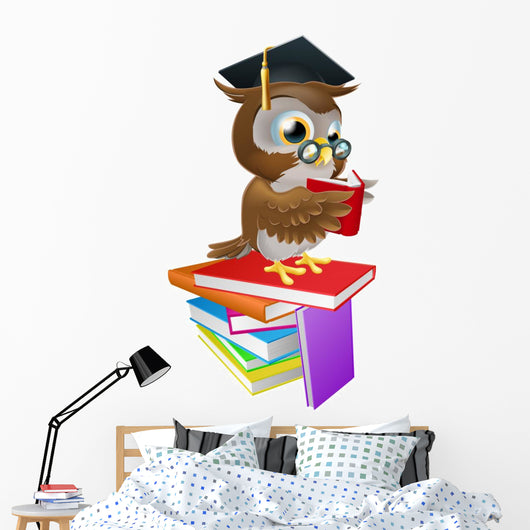 Wise owl reading Wall Decal