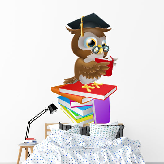 Wise owl reading Wall Decal