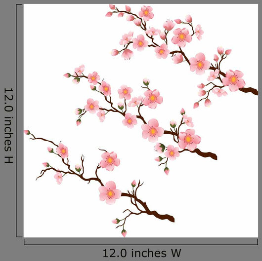 Cherry blossom branch in 3 diferent stages on white Wall Decal