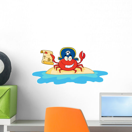 Pirate Crab Holding a Treasure Map on Island Wall Decal