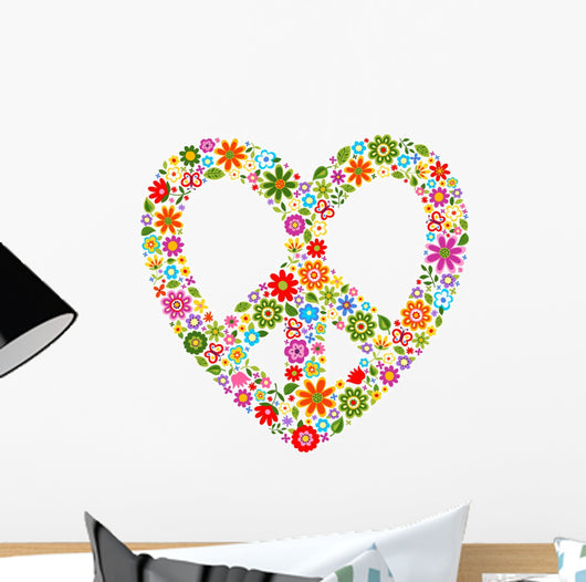 Heart Peace Symbol With Floral Pattern Wall Decal