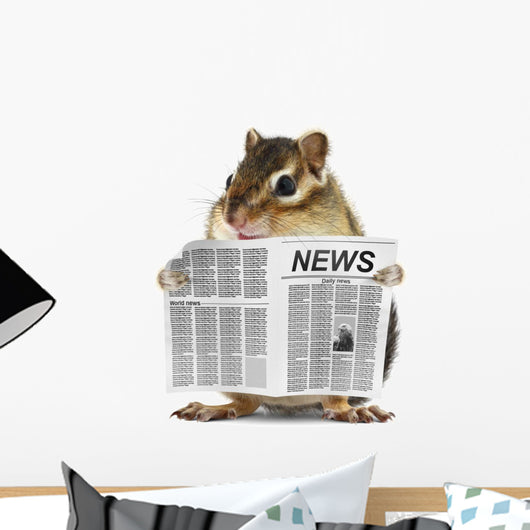 Funny chipmunk read newspaper Wall Mural