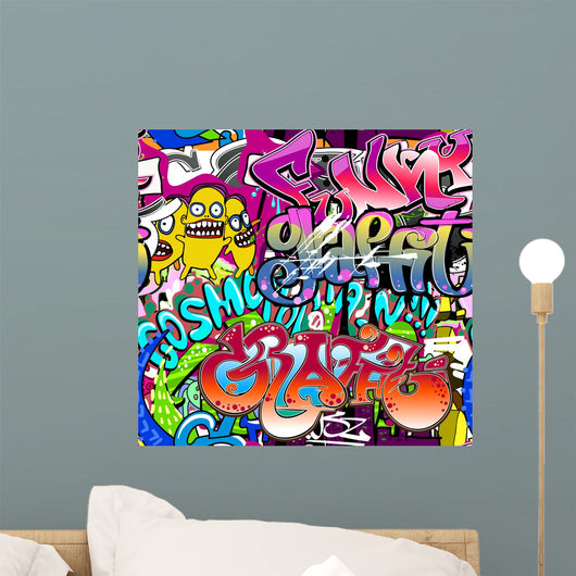 Graffiti wall. Urban art vector background. Seamless texture Wall Mural