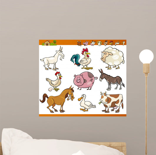 Farm Animals Set Cartoon Wall Decal Sticker Set