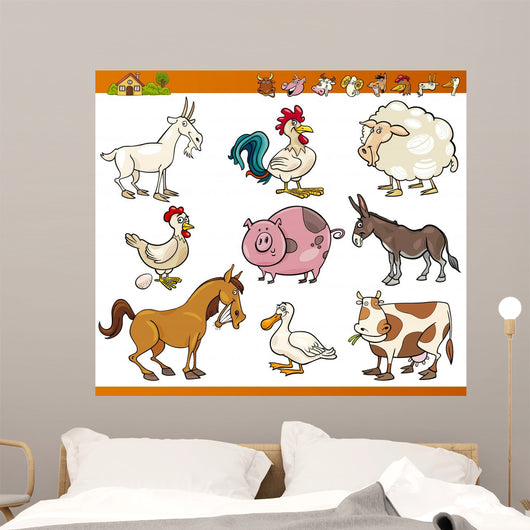 Farm Animals Set Cartoon Wall Decal Sticker Set