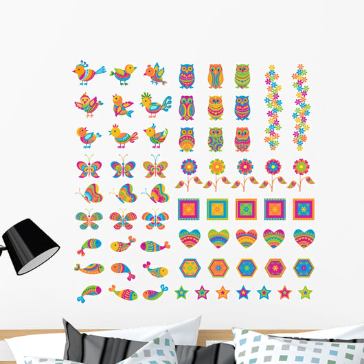 vector illustration of colorful bird,butterfly and fish Wall Mural