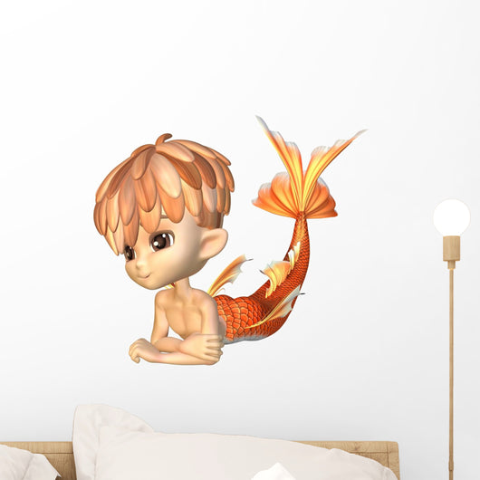 Cute Toon Goldfish Merman Wall Decal
