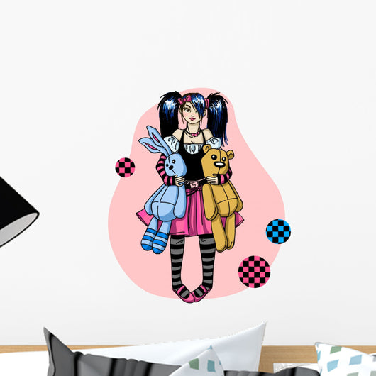 Emo Girl with Toys Wall Decal